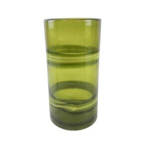 Vintage Olive Green Hand Blown Art Glass Cylinder Vase, 9.5" Tall